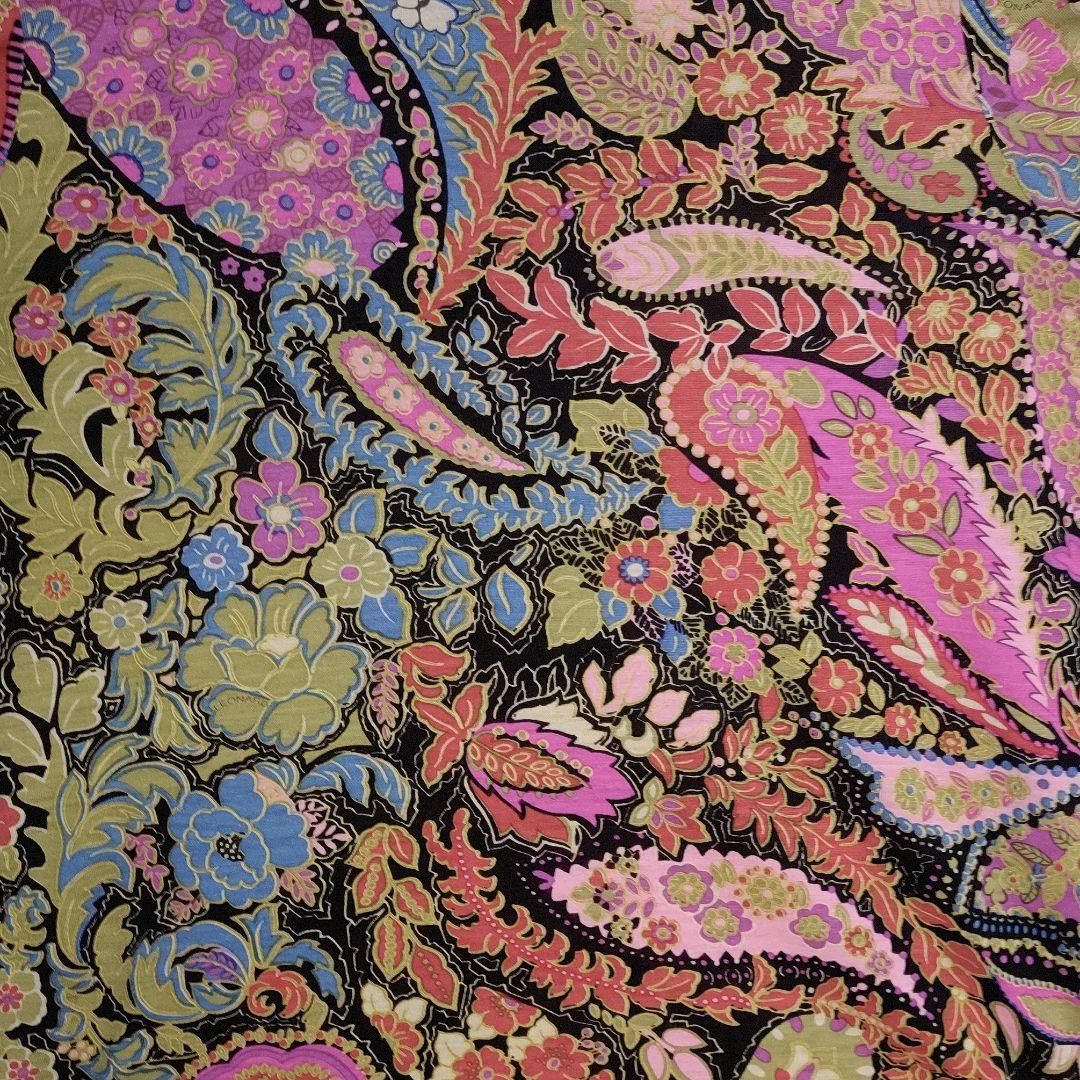 ☆ LEONARD シルク混 ハイネック フラワー&ペイズリー柄 長袖カットソー