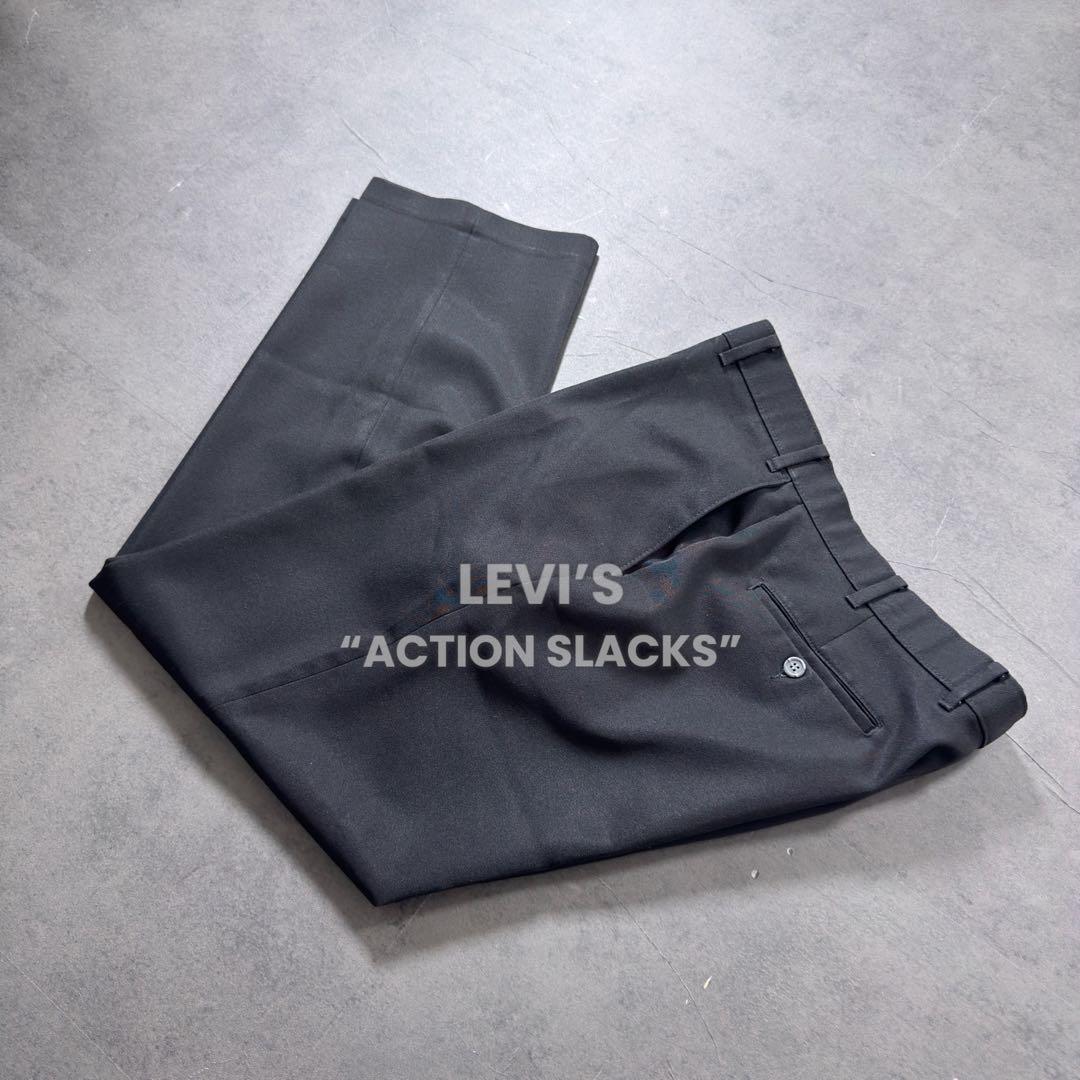 90s USA製Levi's アクションスラックス ブラック黒W38L30 古着