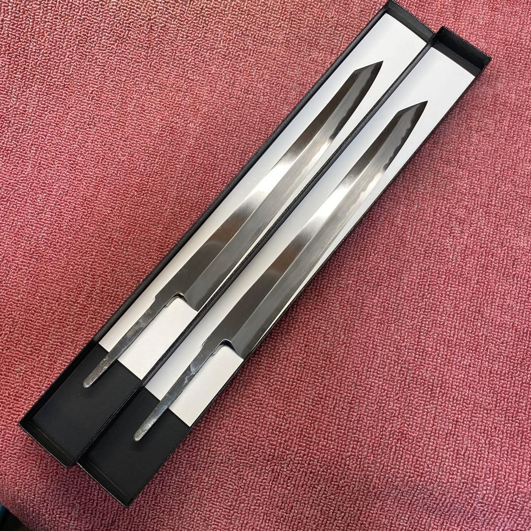 青二鋼　勘所切付柳刃包丁　300㎜ 尺0寸 柄無し二本セット