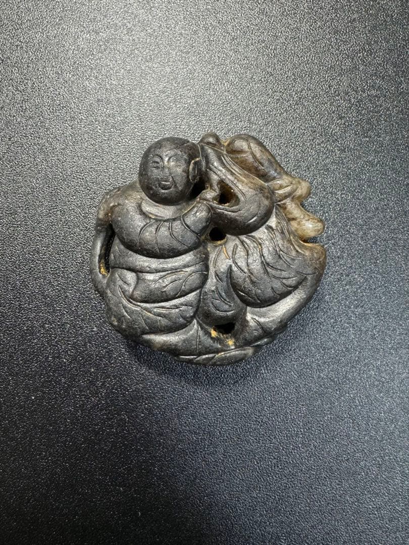 本玉 時代物 お守り 和田玉 漢～唐代 骨董 古玩 開運 龍 リアル繊細彫刻
