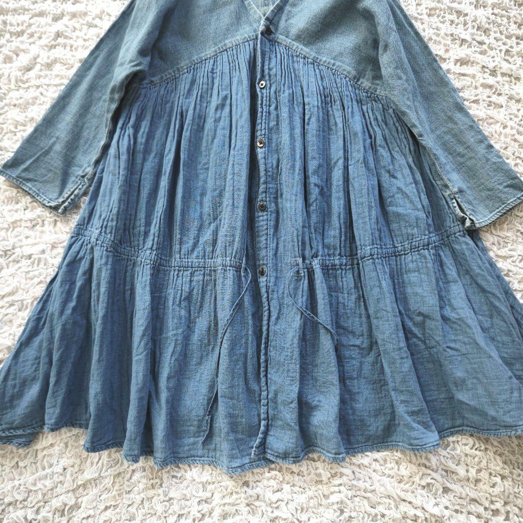 KAPITAL　インディゴ　異素材切替ギャザー　七分袖　シャツ羽織り　1