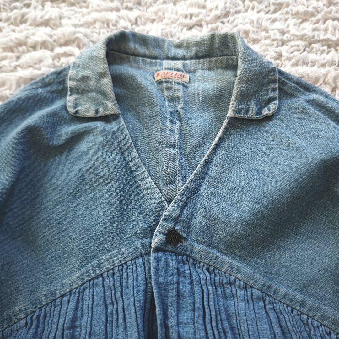KAPITAL　インディゴ　異素材切替ギャザー　七分袖　シャツ羽織り　1