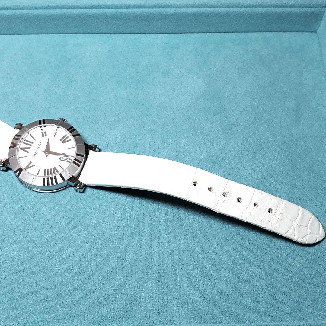 【極美品】純正ベルト　ティファニー　アトラス ホワイトレザー 　腕時計