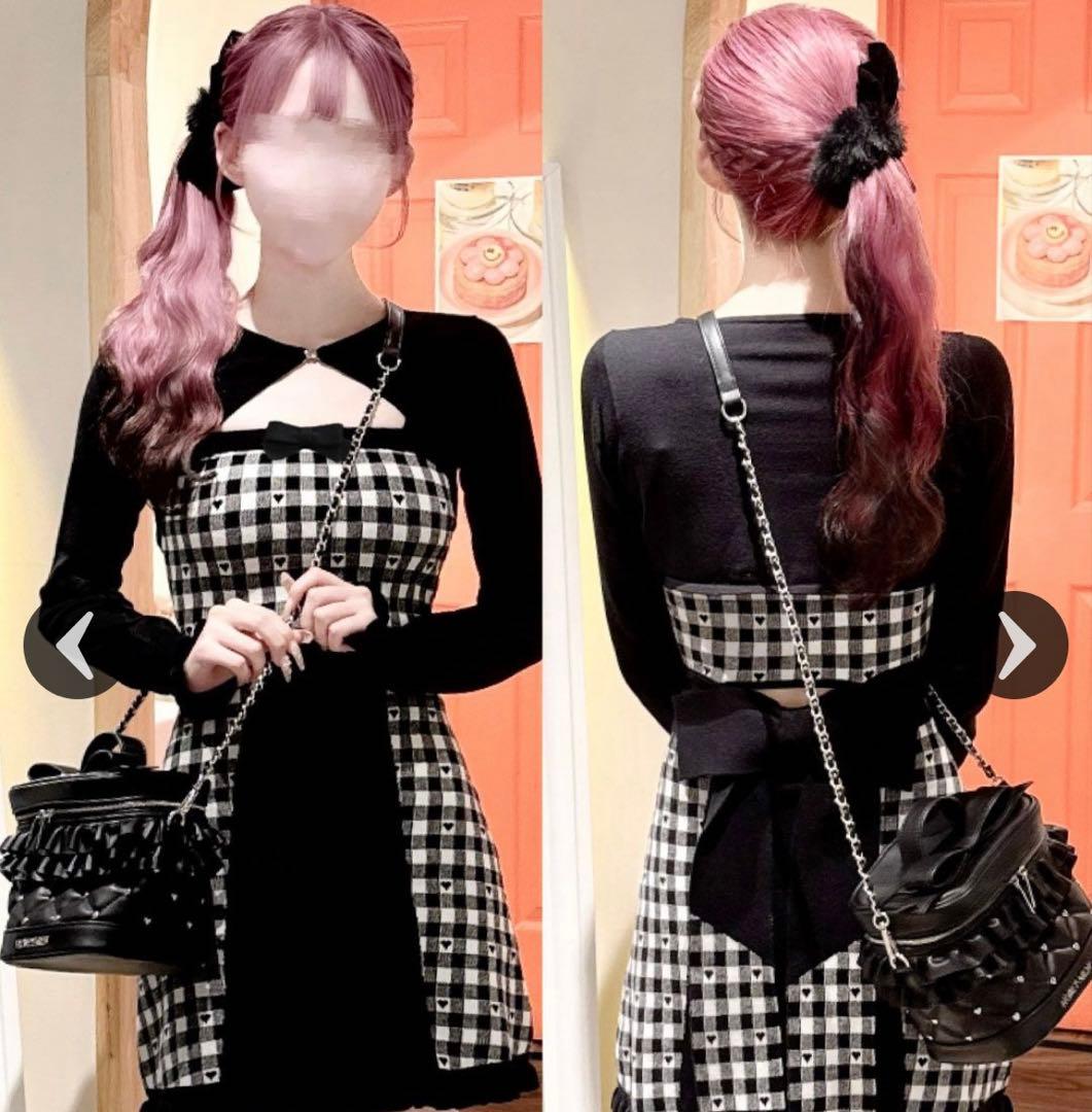 ハニーミュウ　バックリボン×ギンガムハートアンサンブルワンピース