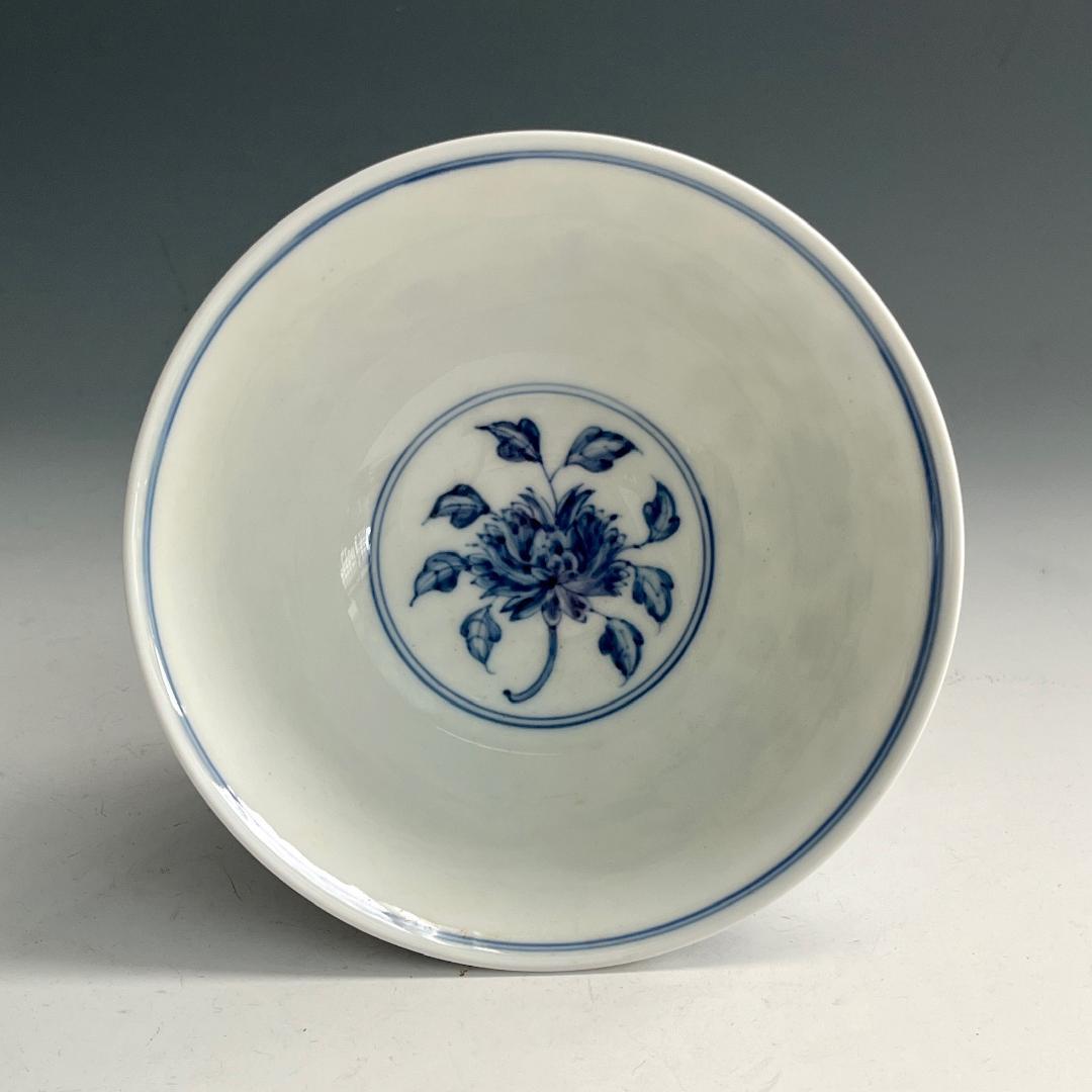 唐物 青花花紋高足杯 馬上杯 大明成化年製 款 中国美術 古玩 SN762