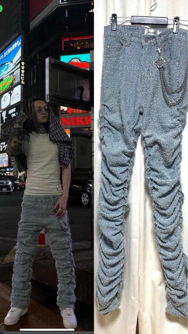 値下⭕️ 28 GUAPI スーパースタックデニム　チェーン付き　即購入⭕️