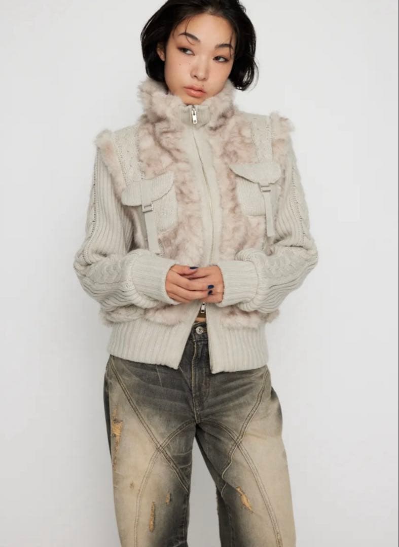 ぱんだ　LAGUAGEM CABLE KNIT FAUX FUR