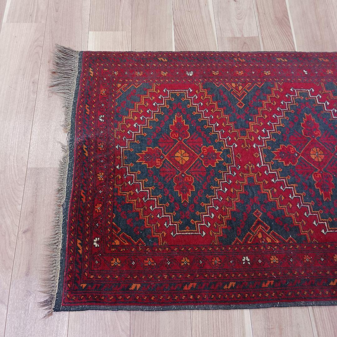 Y2745 アフガン絨毯 ウール100% 手織り ランナー 276×82㎝