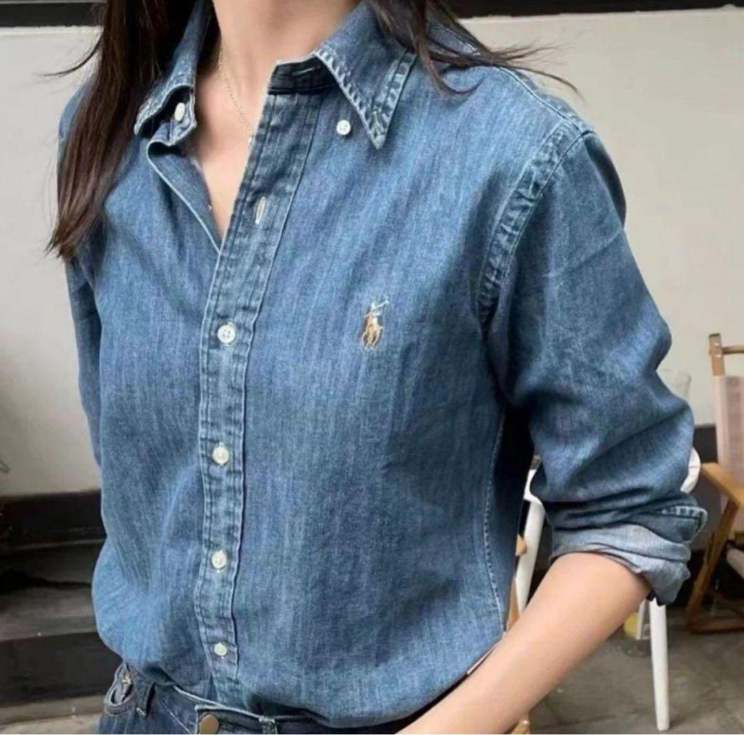 美品 ラルフローレン デニムシャツ ダンガリー M カスタムフィット インディゴ