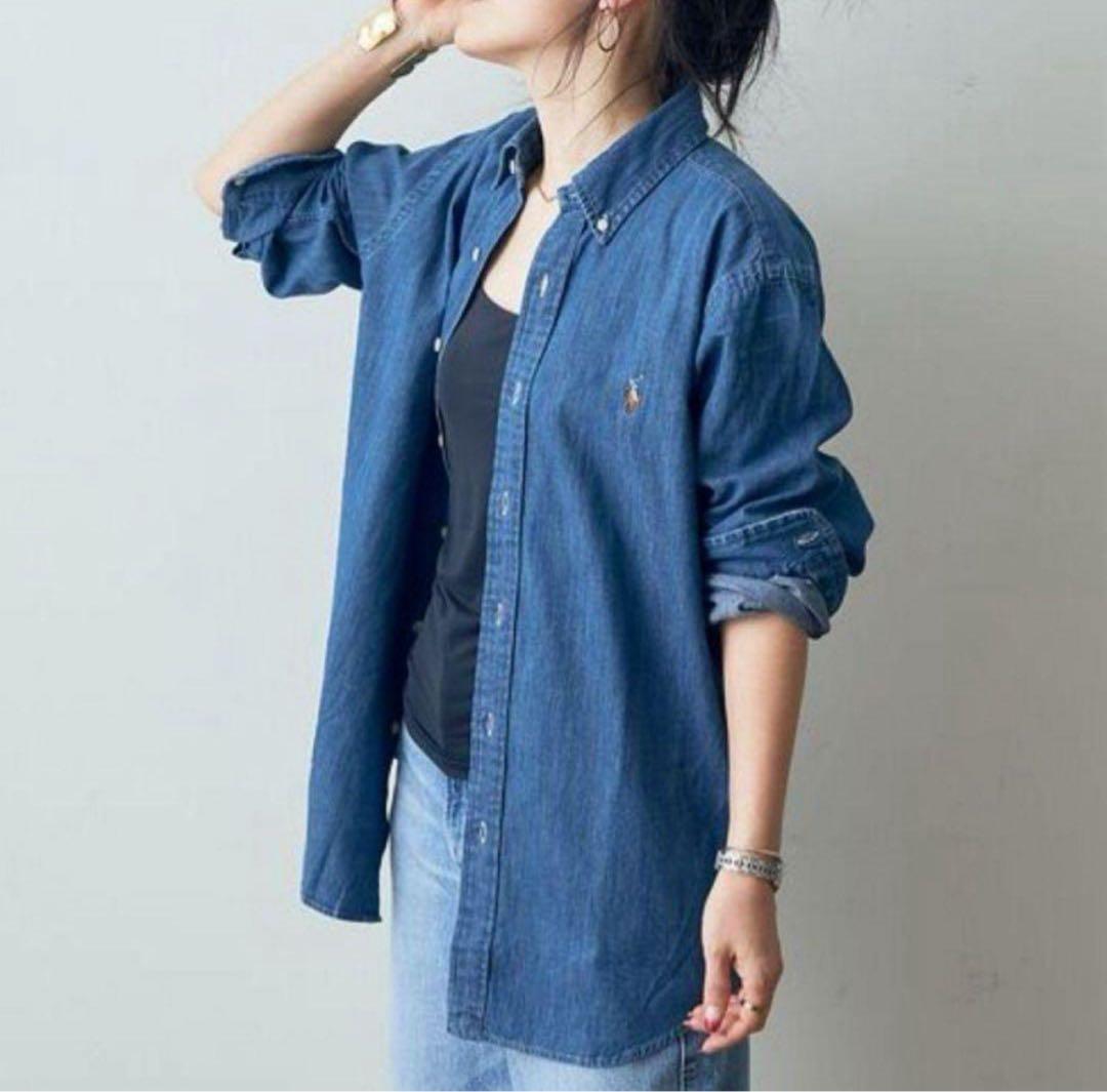 美品 ラルフローレン デニムシャツ ダンガリー M カスタムフィット インディゴ