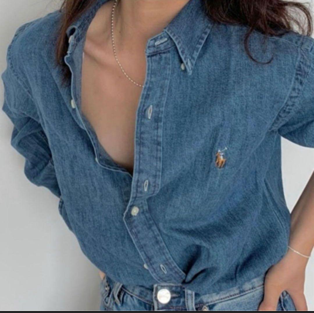 美品 ラルフローレン デニムシャツ ダンガリー M カスタムフィット インディゴ