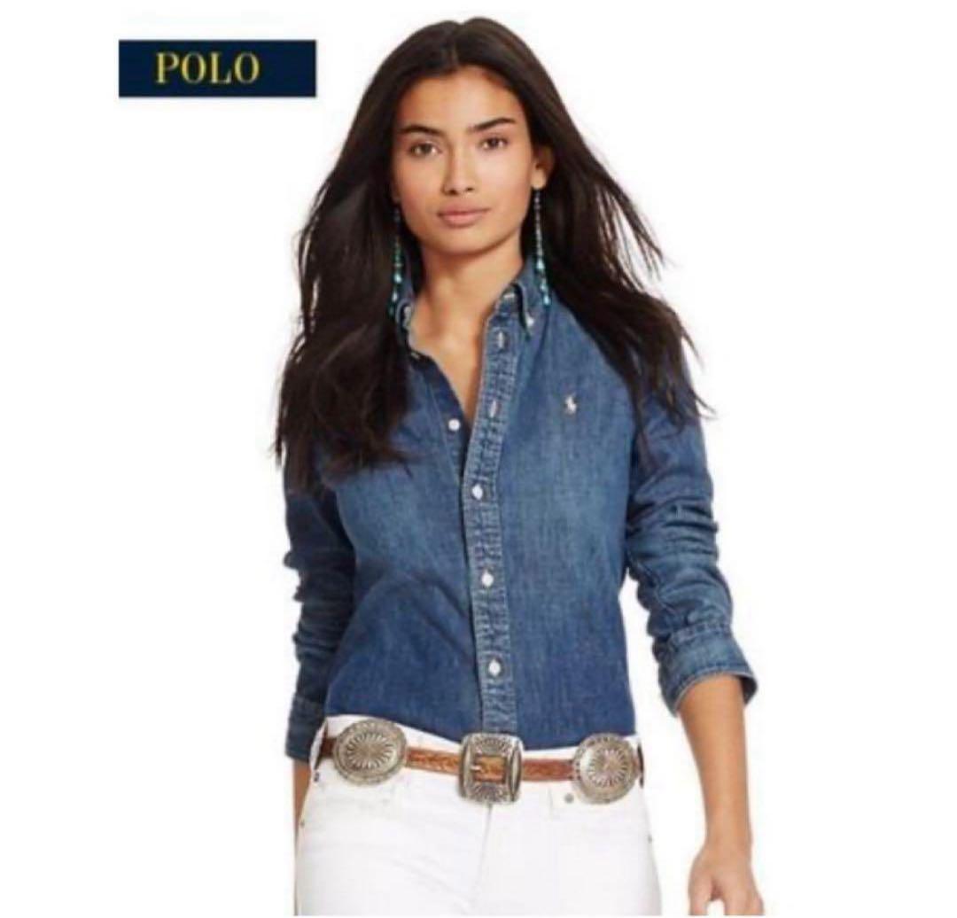 美品 ラルフローレン デニムシャツ ダンガリー M カスタムフィット インディゴ