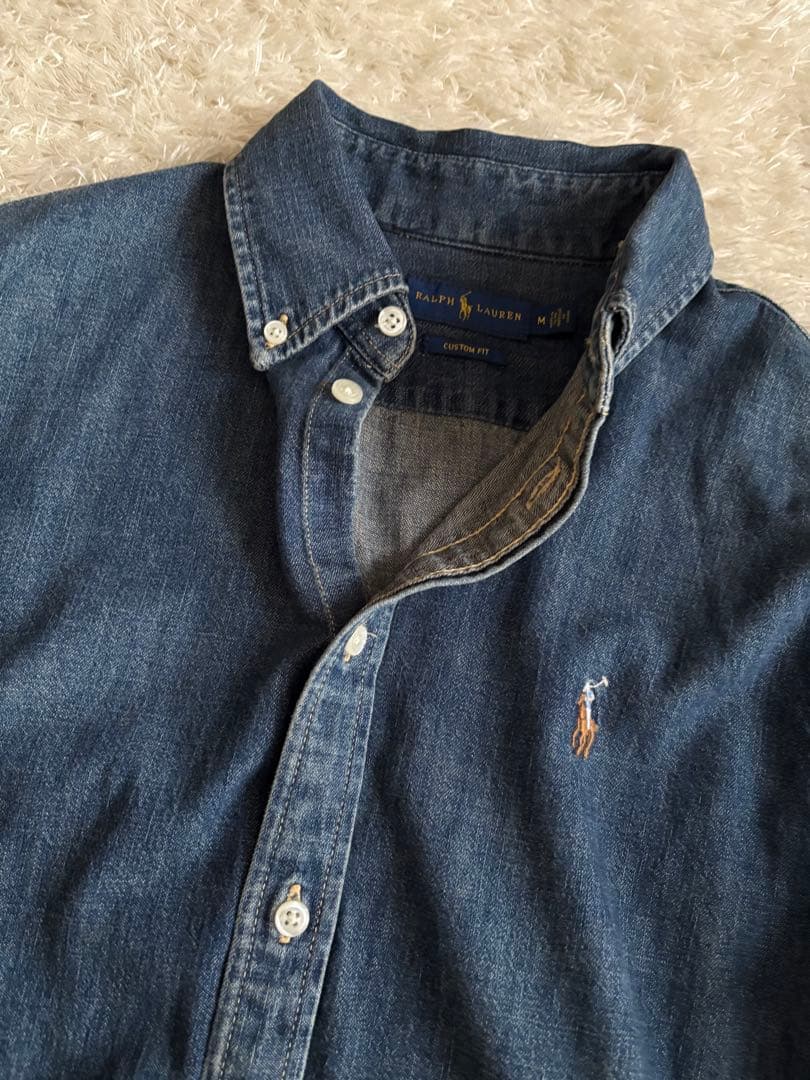 美品 ラルフローレン デニムシャツ ダンガリー M カスタムフィット インディゴ