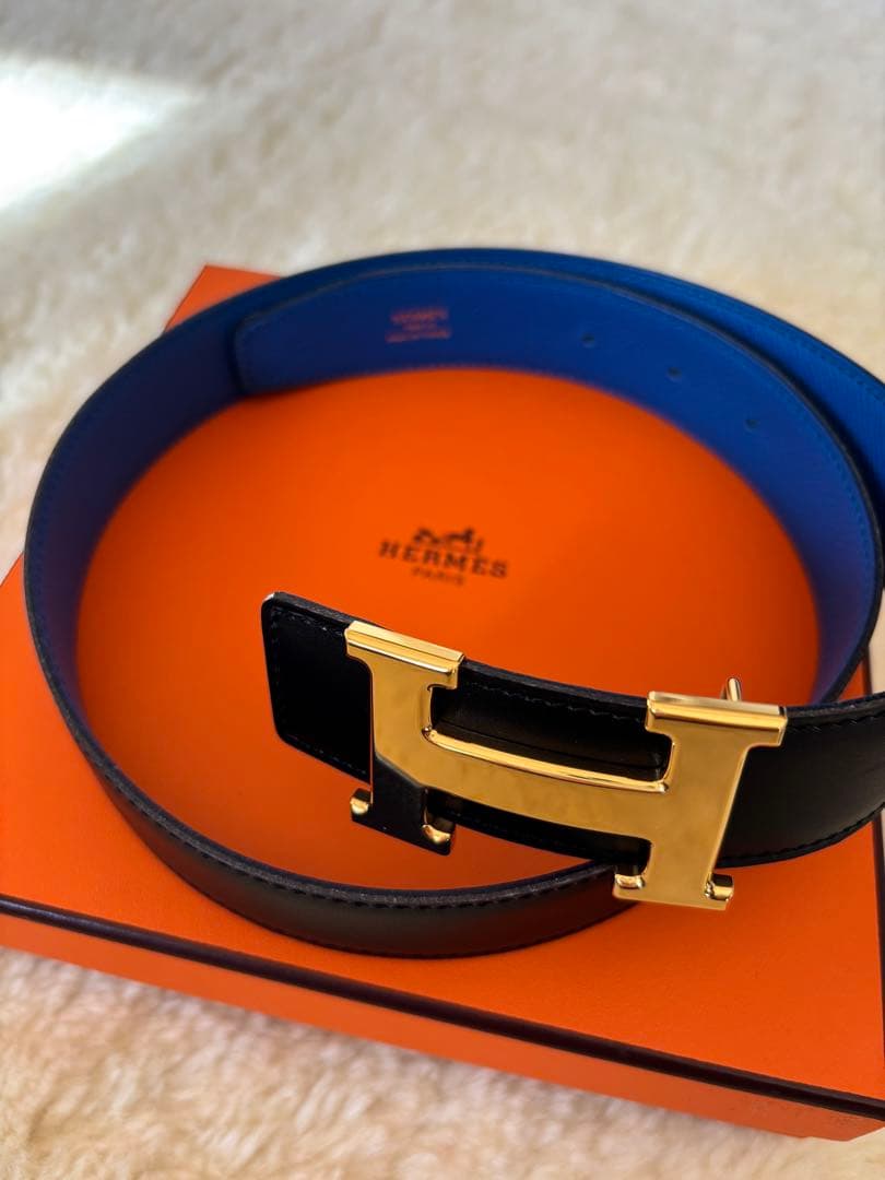 HERMES レザーベルト ブラック/ブルー
