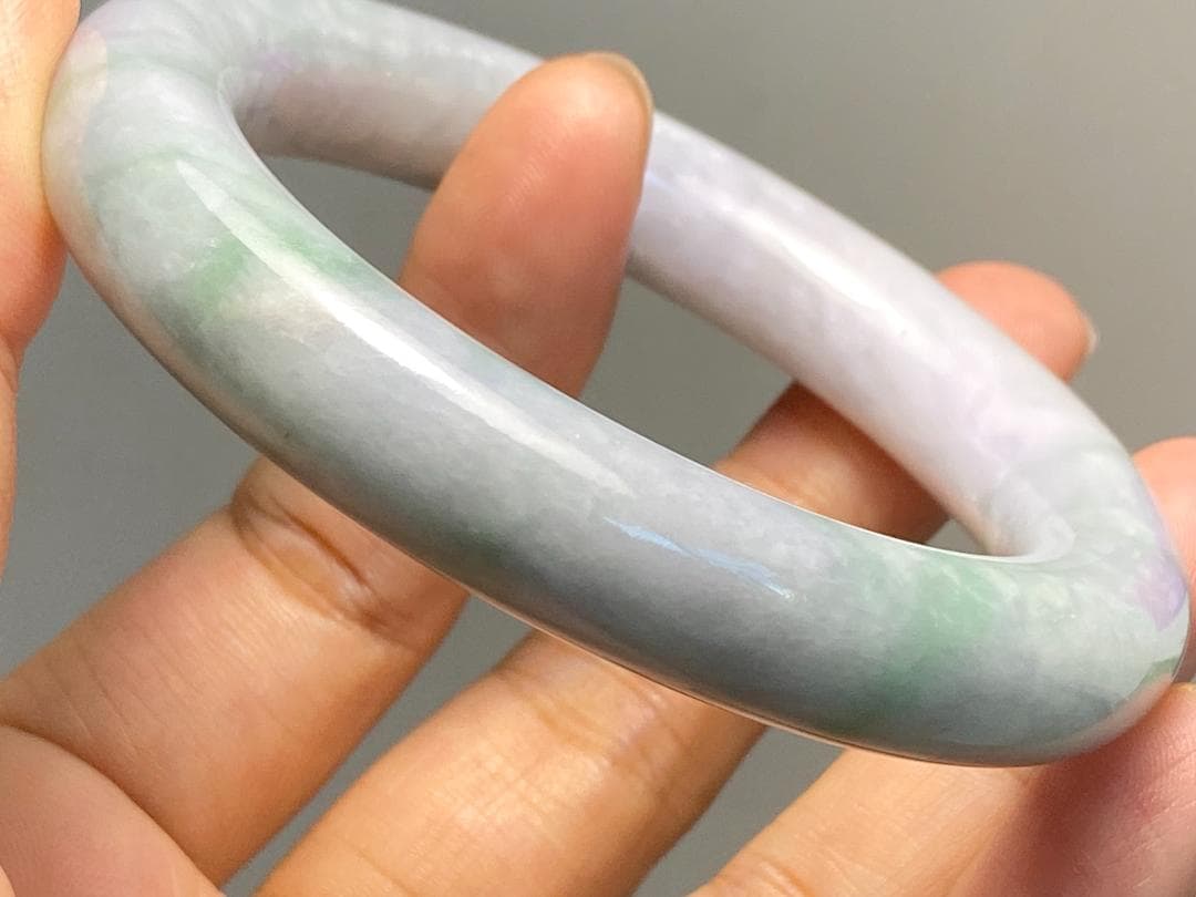BG9-38 厚手54.0mm糯種薄春彩ラベンダーミャンマー産A貨本翡翠バングル