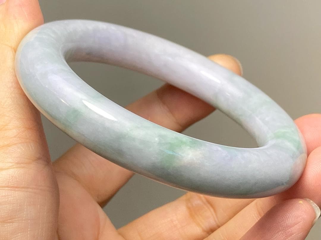 BG9-38 厚手54.0mm糯種薄春彩ラベンダーミャンマー産A貨本翡翠バングル
