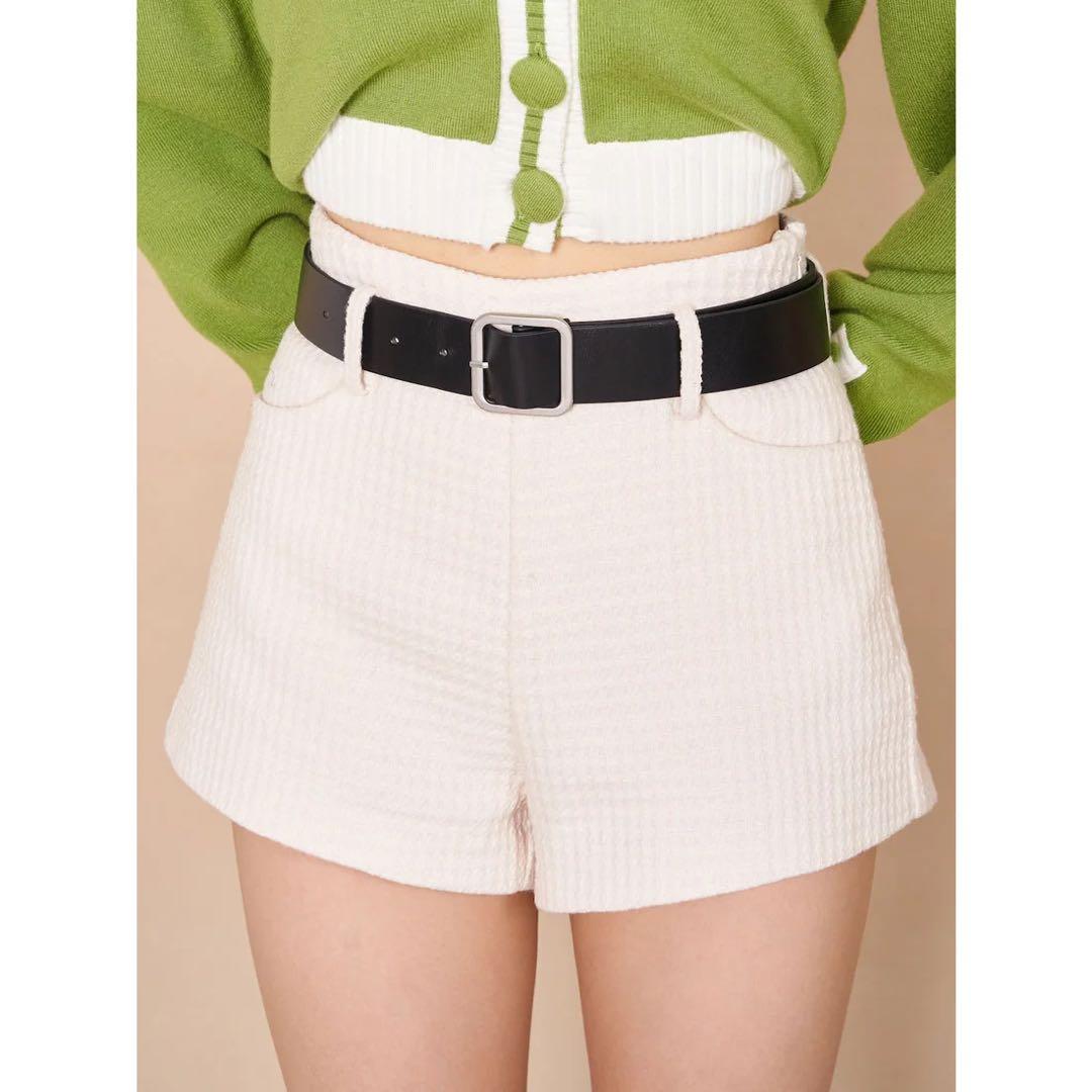 新品タグ付き ダーリッチ ツイードベルトショートパンツ ホワイト Mサイズ 白