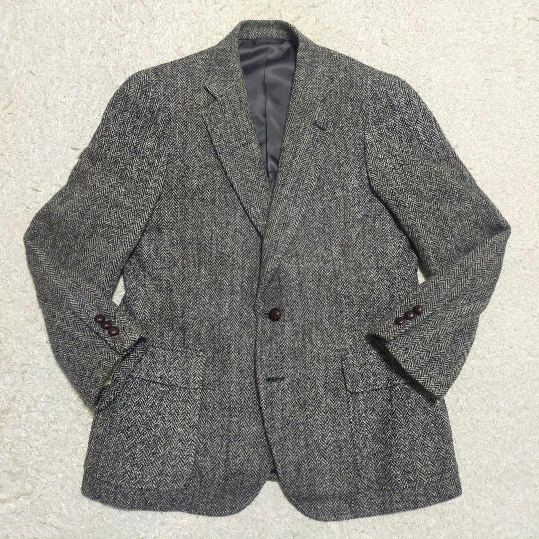 【大人ビジカジ】ニューヨーカー×ハリスツイード・ジャケット・灰ヘリンボーン・M