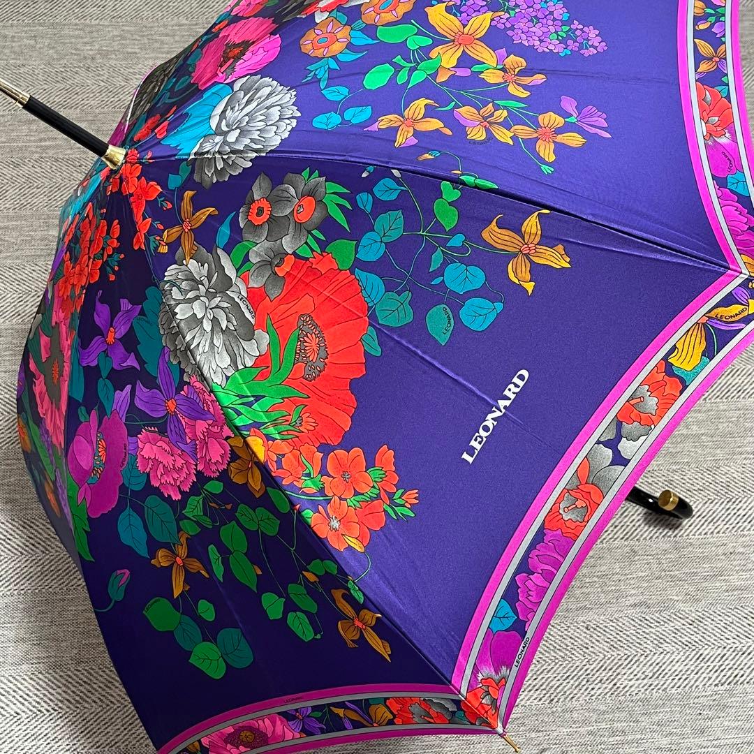 LEONARD レオナール　花柄文字ロゴ　一本傘　長傘　晴雨兼用