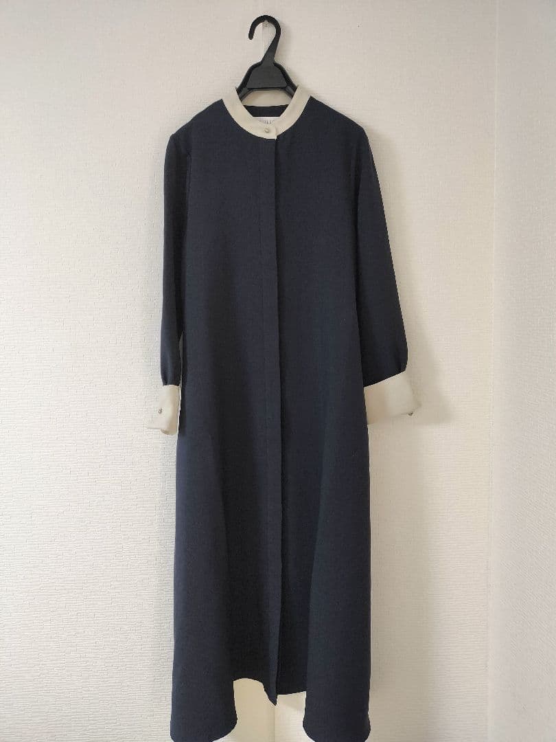 SHIPS any ダブルクロス Aライン シャツワンピース NAVY BLUE