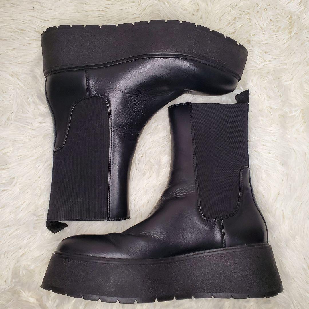 【美品】ZARA サイドゴアブーツ 厚底 レディース 黒 25cm