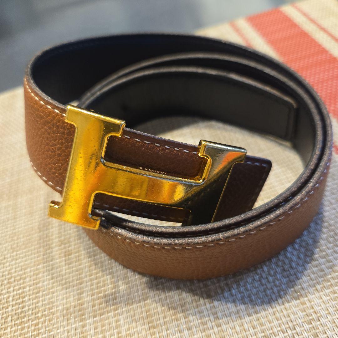 HERMES ブラウンレザー ベルト ゴールド金具