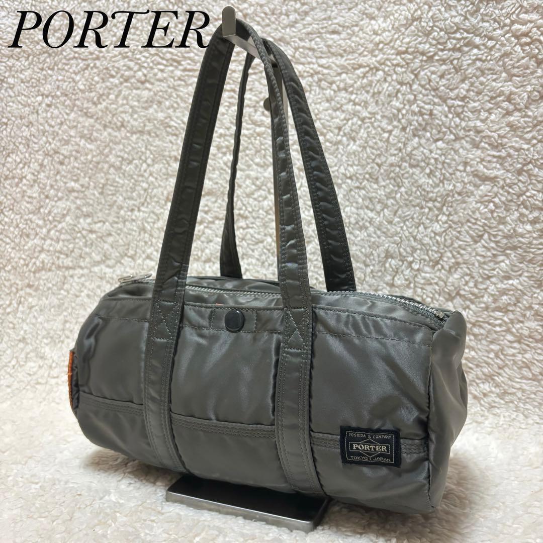 【美品】PORTER タンカー ミニボストン ドラムバッグ シルバーグレー S