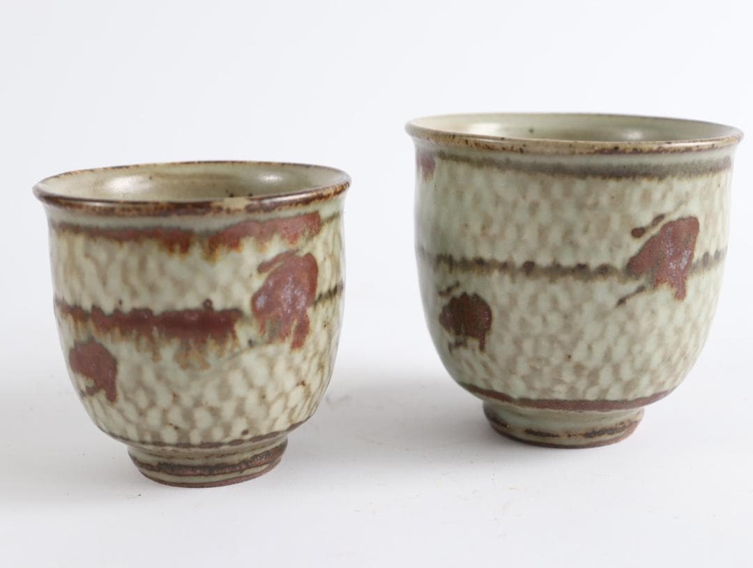 人間国宝 島岡達三 象嵌夫婦湯呑 共箱