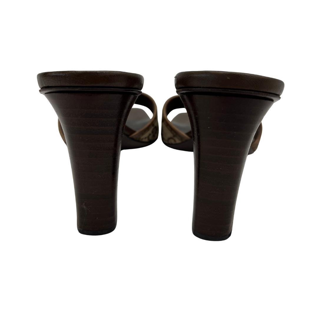 【GUCCI】ミュール サンダル GGキャンバス 37C ブラウン系 ハイヒール