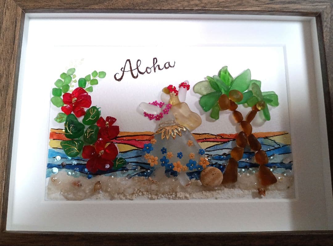 シーグラスアート　２点　【hiro様　ご確認用】ハワイ　フラダンス　魚