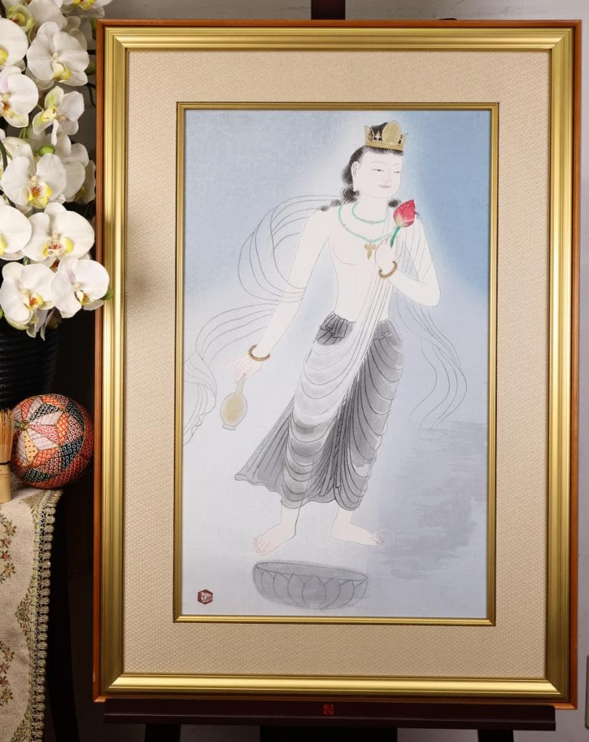 平和祈念館　伝統手摺木版画　小倉遊亀 筆 「 観自在 」 99/150