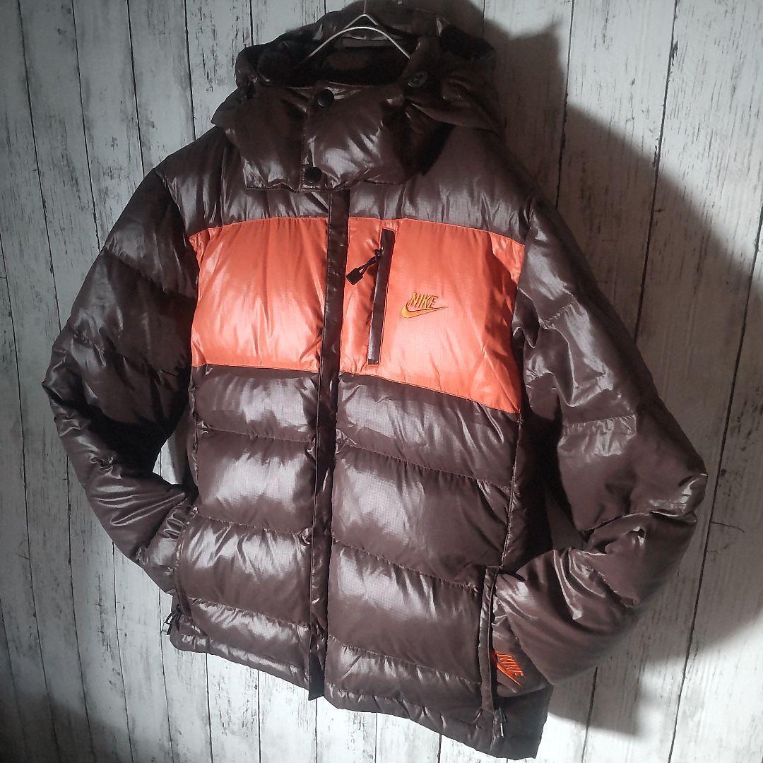 【人気色】　ナイキ　ダウンジャケット　バイカラー　ブラウン　オレンジ　M　古着