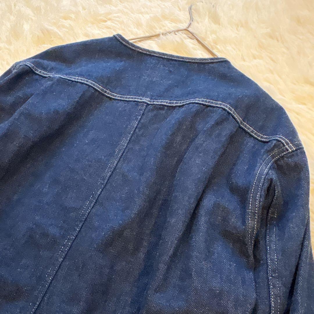 【美品】DANTON ダントン　デニム ノーカラージャケット 38