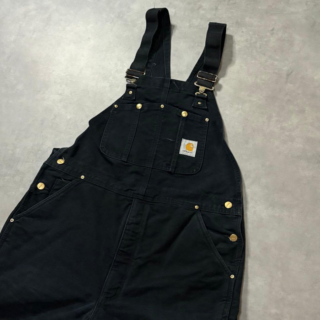 カーハートW36 黒ダック ダブルニーオーバーオール 中綿キルティング 裾ジップ