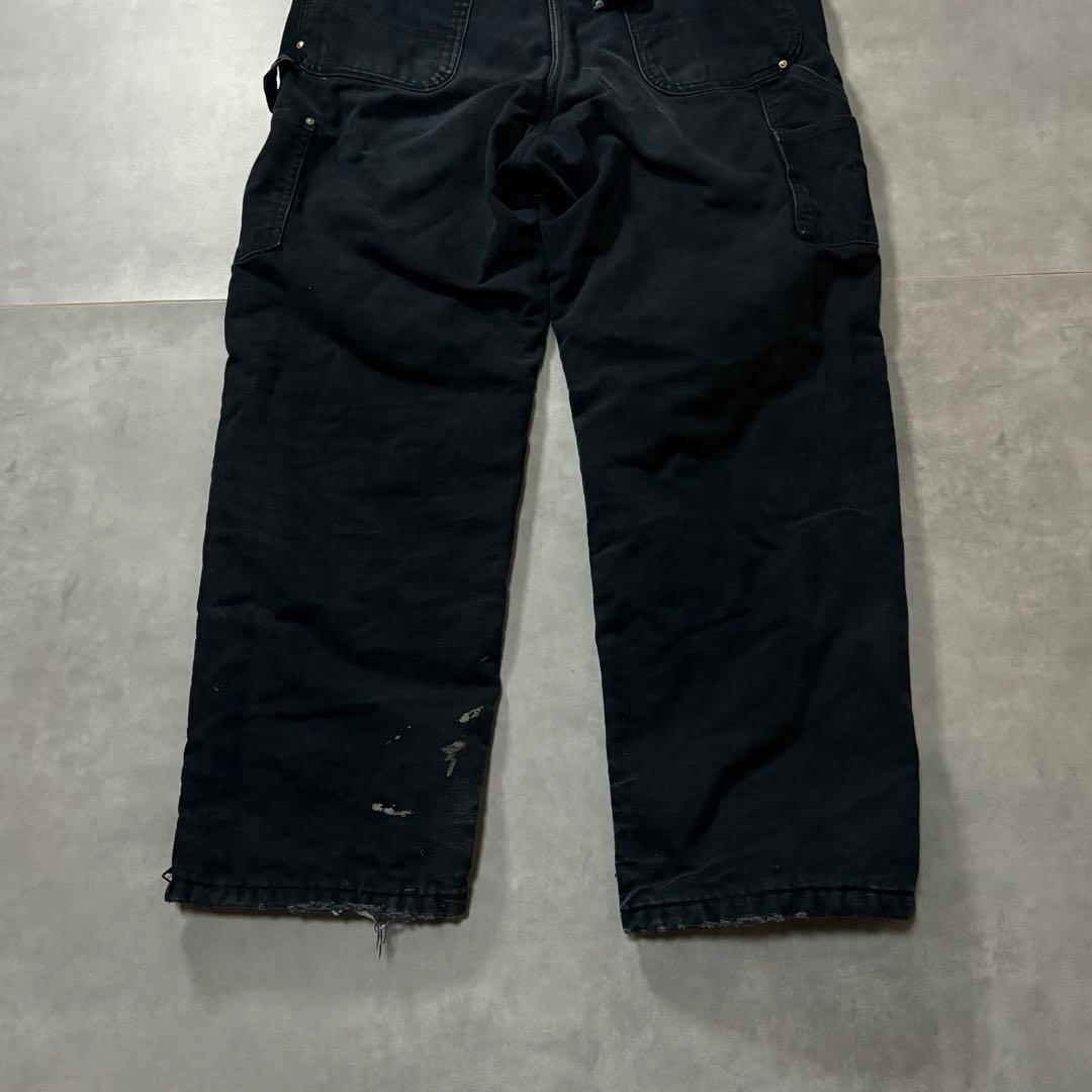 カーハートW36 黒ダック ダブルニーオーバーオール 中綿キルティング 裾ジップ