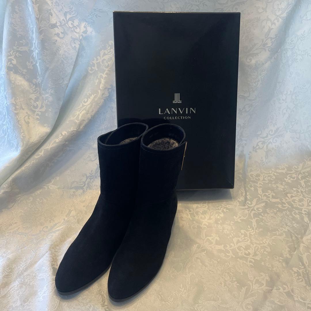 LANVIN 黒 スエード ウェッジヒールブーツ