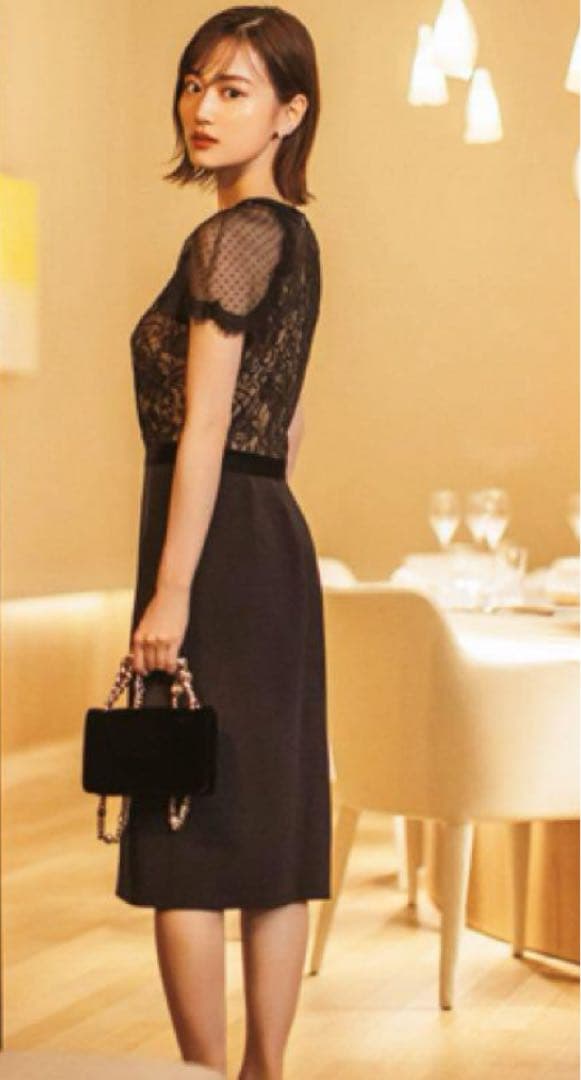 タダシショージ フラワーレース切り替えドレス ドットチュール サイズ2