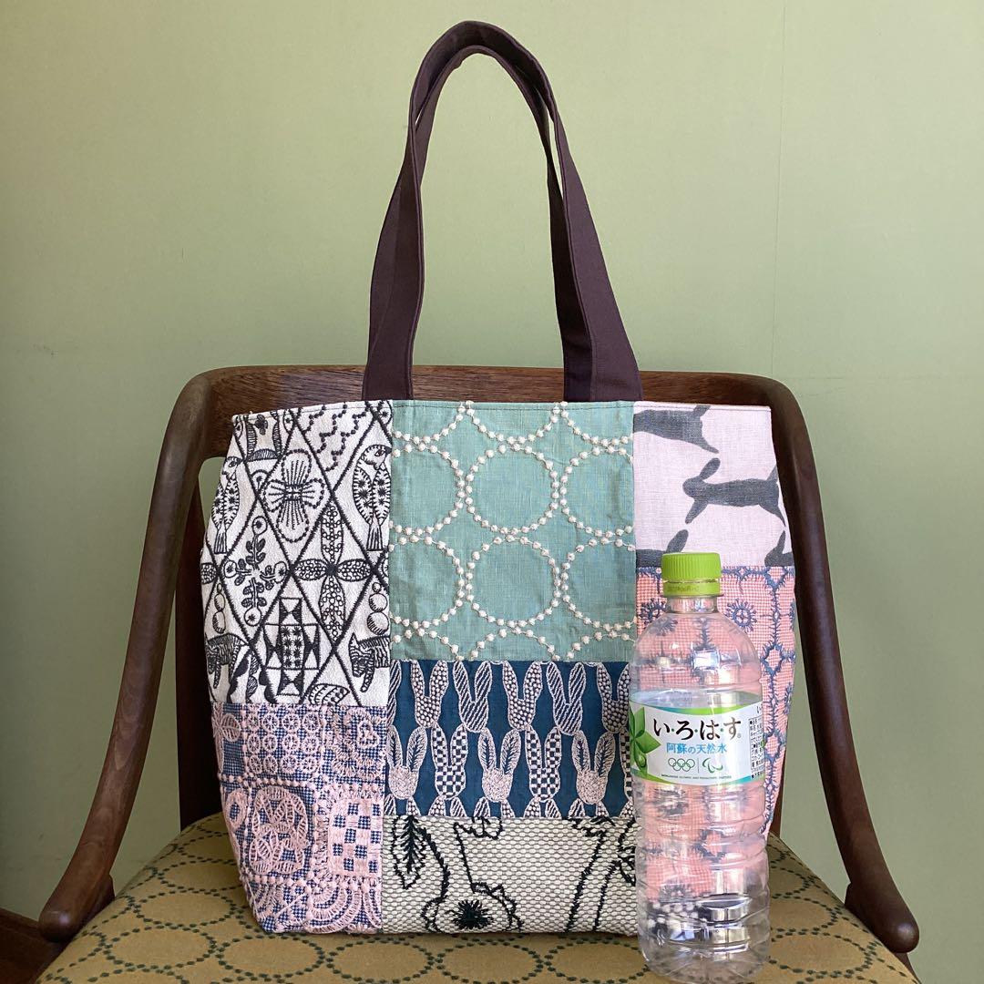 ミナペルホネンパッチワークで大きめトートバッグハンドメイド