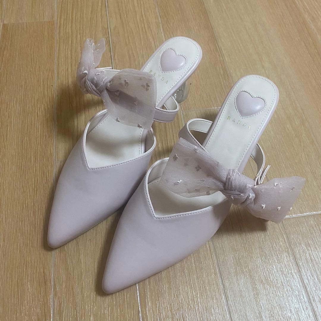 RANDA 2WAYハート刺繍リボンミュール