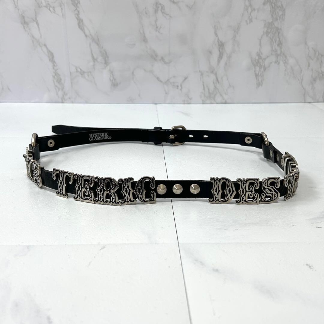 y2k ヒステリックグラマー スタッズ シルバーロゴプレート ベルト ブラック