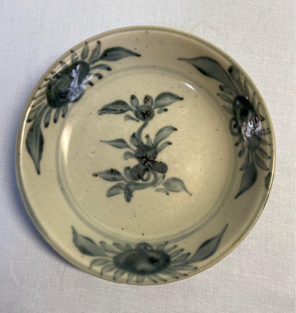 1114中国　清時代　青華花卉紋中皿② アンティーク　送料込み1115