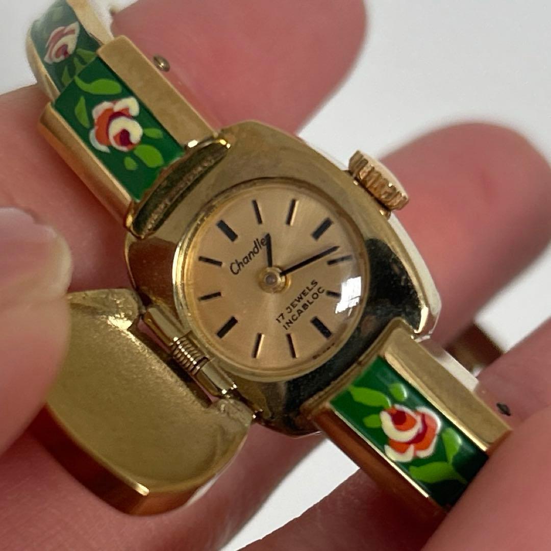 【美品】Chandler 17jewels 手巻き腕時計 バングル ブレスレット