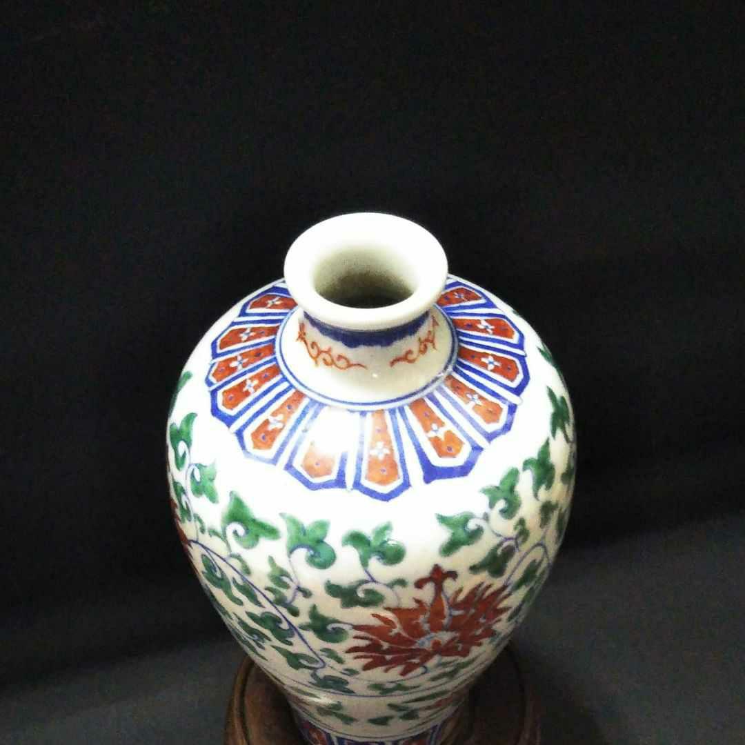 ※中国古美術/明代/五彩纏枝蓮花紋梅瓶/(底款:大明永楽年製)