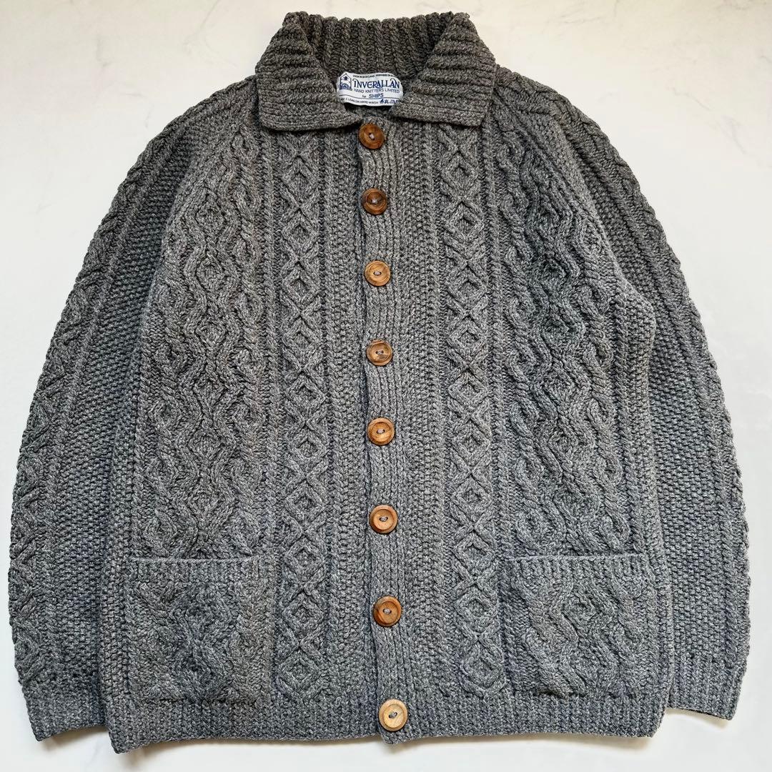 インバーアラン 3Aカーディガン シップス別注 アランニット グレー S-M相当