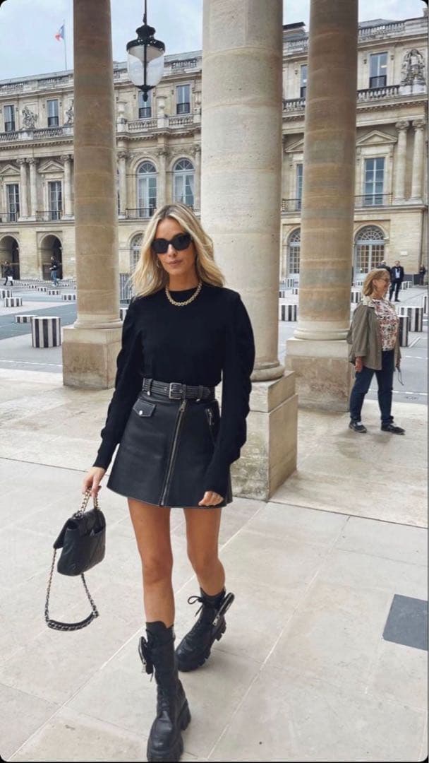 maje レザー　台形　ミニスカート　34 ベルト付き　マージュ　ブラック