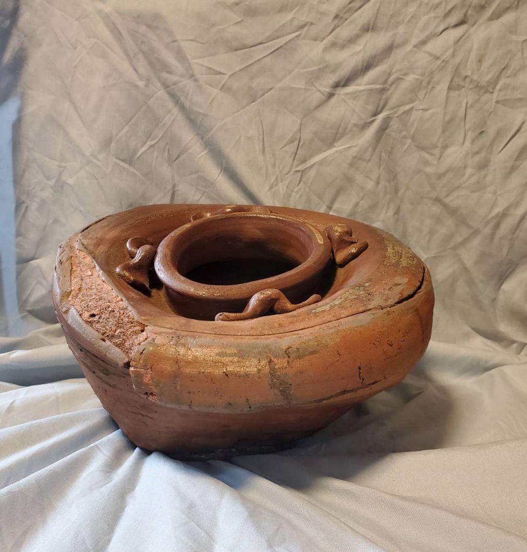 桃山時代 火襷 胡麻釉 古備前 変り形 四耳 葉茶壺 桂又三郎 鑑定