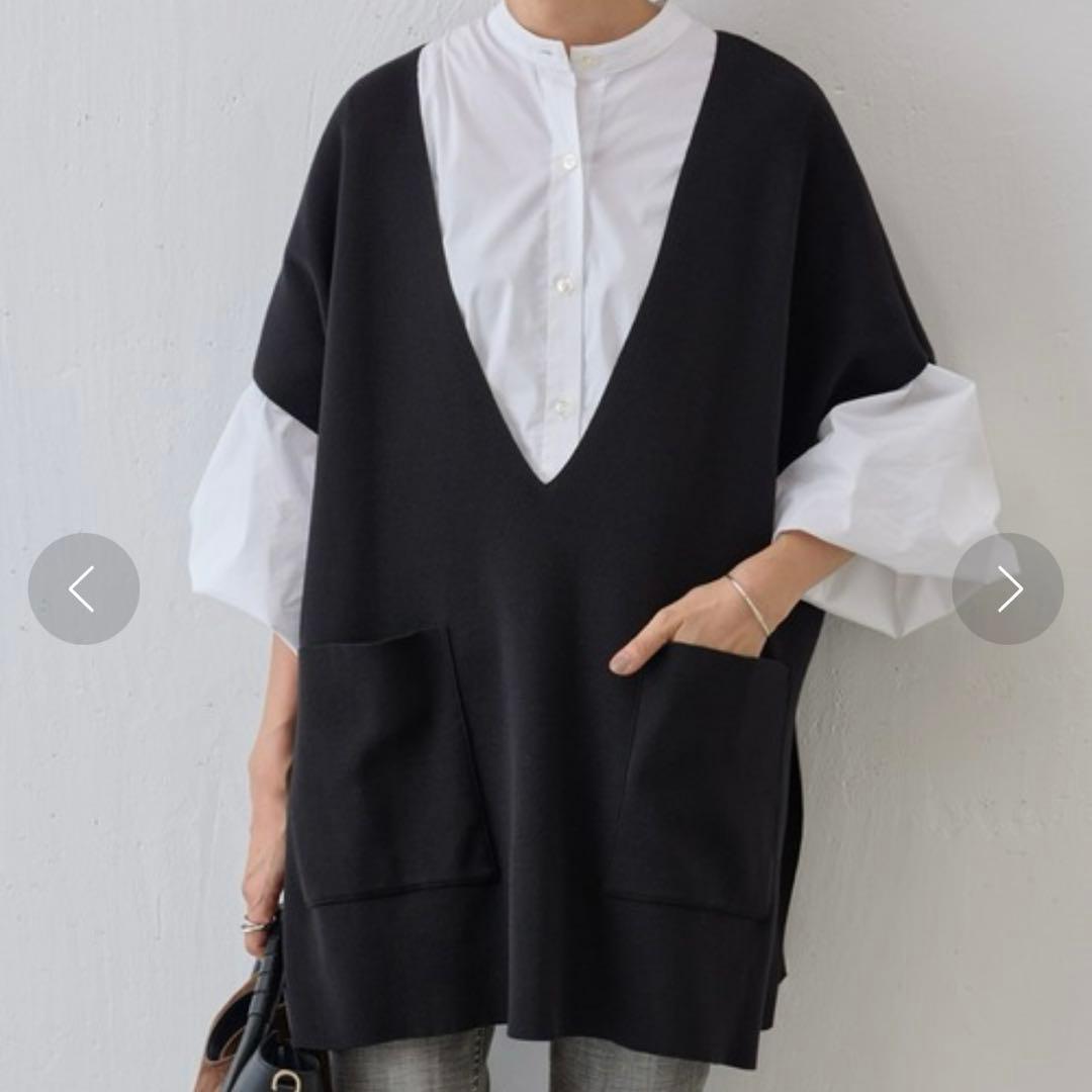 美品 BEARDSLEY ビアズリー　Vネックニットベスト 黒 フリーサイズ