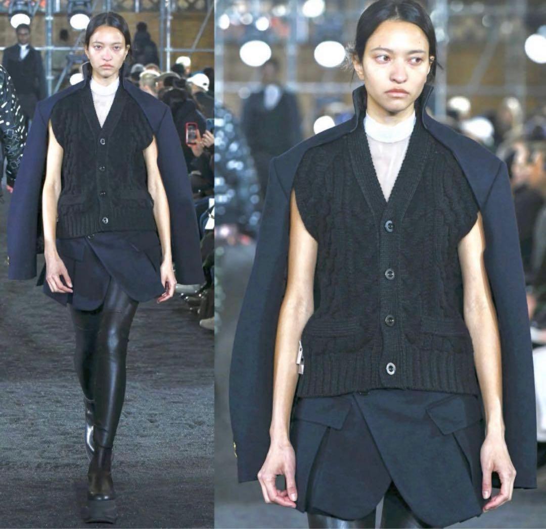 sacai ケーブルニットジャケット ブラック