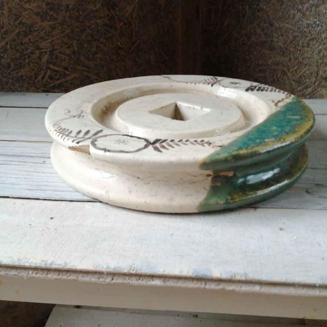 瀬戸焼　織部滑車　27cm　江戸後期～明治期