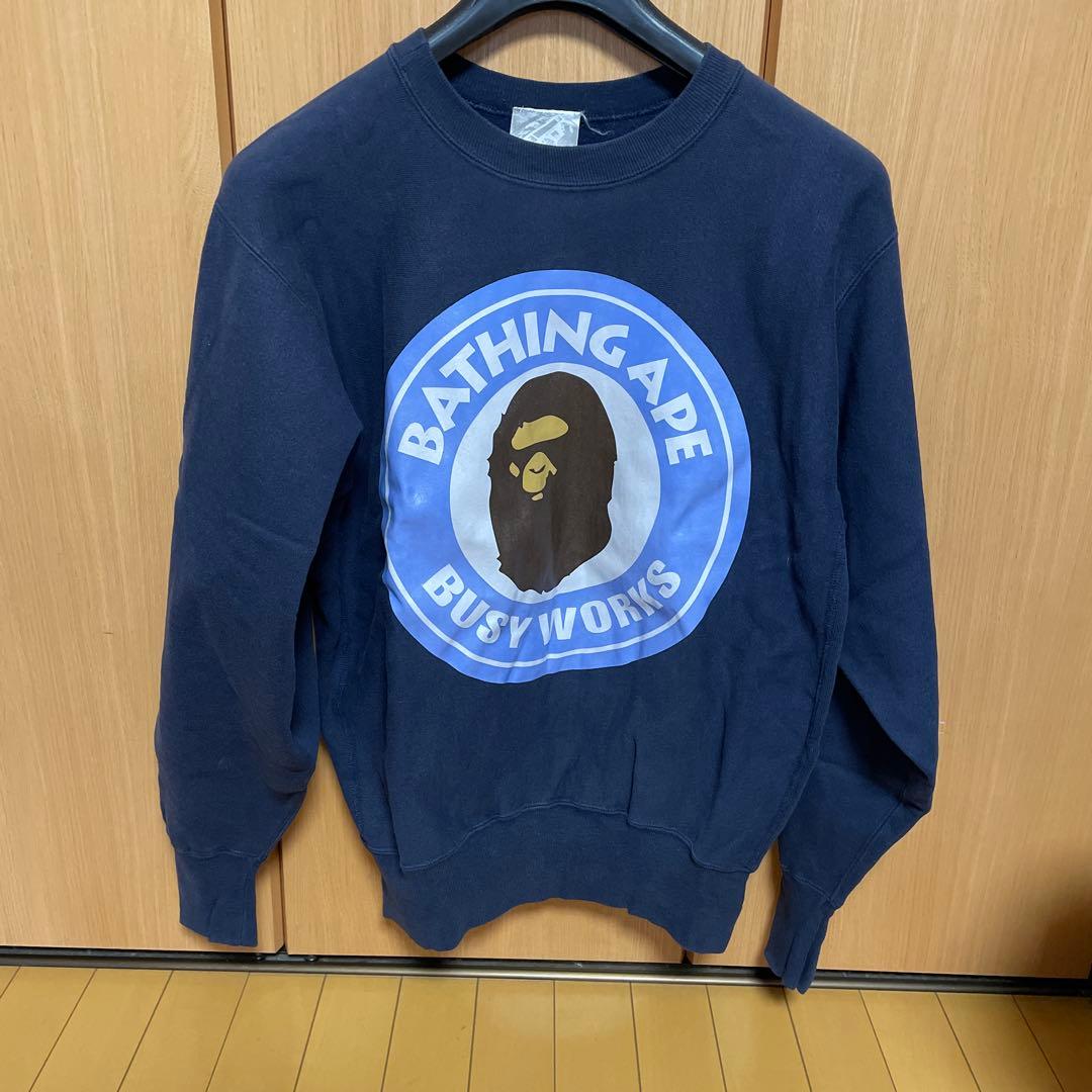 BAPE ロゴプリント ネイビー スウェット